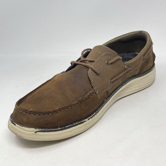 Skechers Status 2.0 Former Boat Shoes Mens 13 Brown Leather Loafer Lace Up Deck main image 7